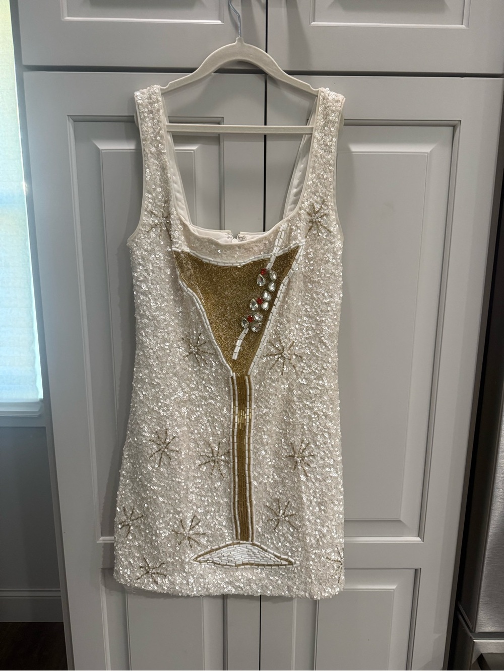 Show Me Your MuMu White Sequin Mini Dress with Gold Martini